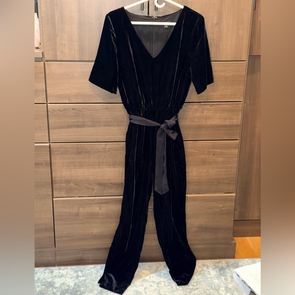 Ann Taylor Black Velvet Jumpsuit with Waist Tie - Picture 9 of 9